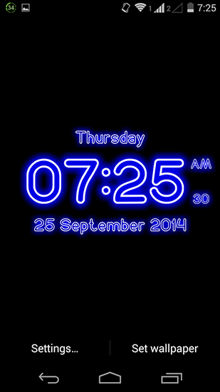 Скачать Neon digital clock - бесплатные живые обои для Андроида на рабочий стол.