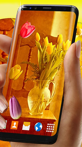 Скриншот экрана Tulips by 3D HD Moving Live Wallpapers Magic Touch Clocks на телефоне и планшете.