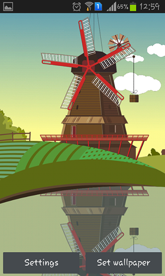 Скачать Windmill and pond - бесплатные живые обои для Андроида на рабочий стол.