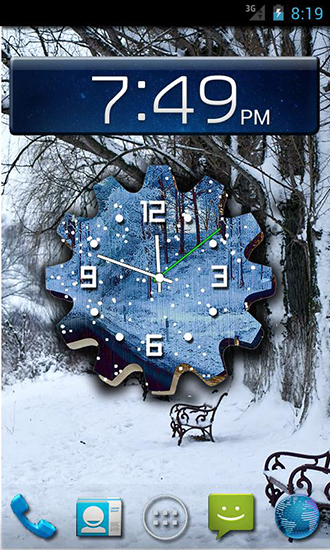 Скачать Winter snow clock - бесплатные живые обои для Андроида на рабочий стол.