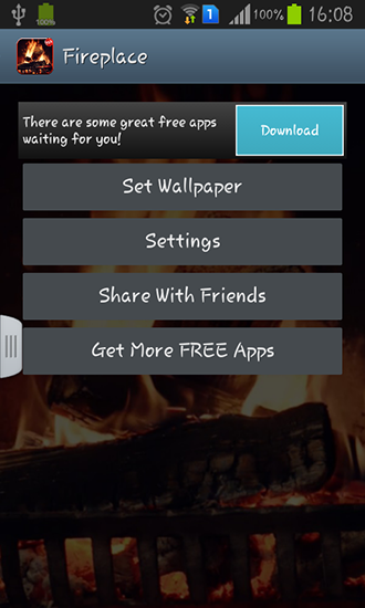 Скриншот экрана Fireplace video HD на телефоне и планшете.